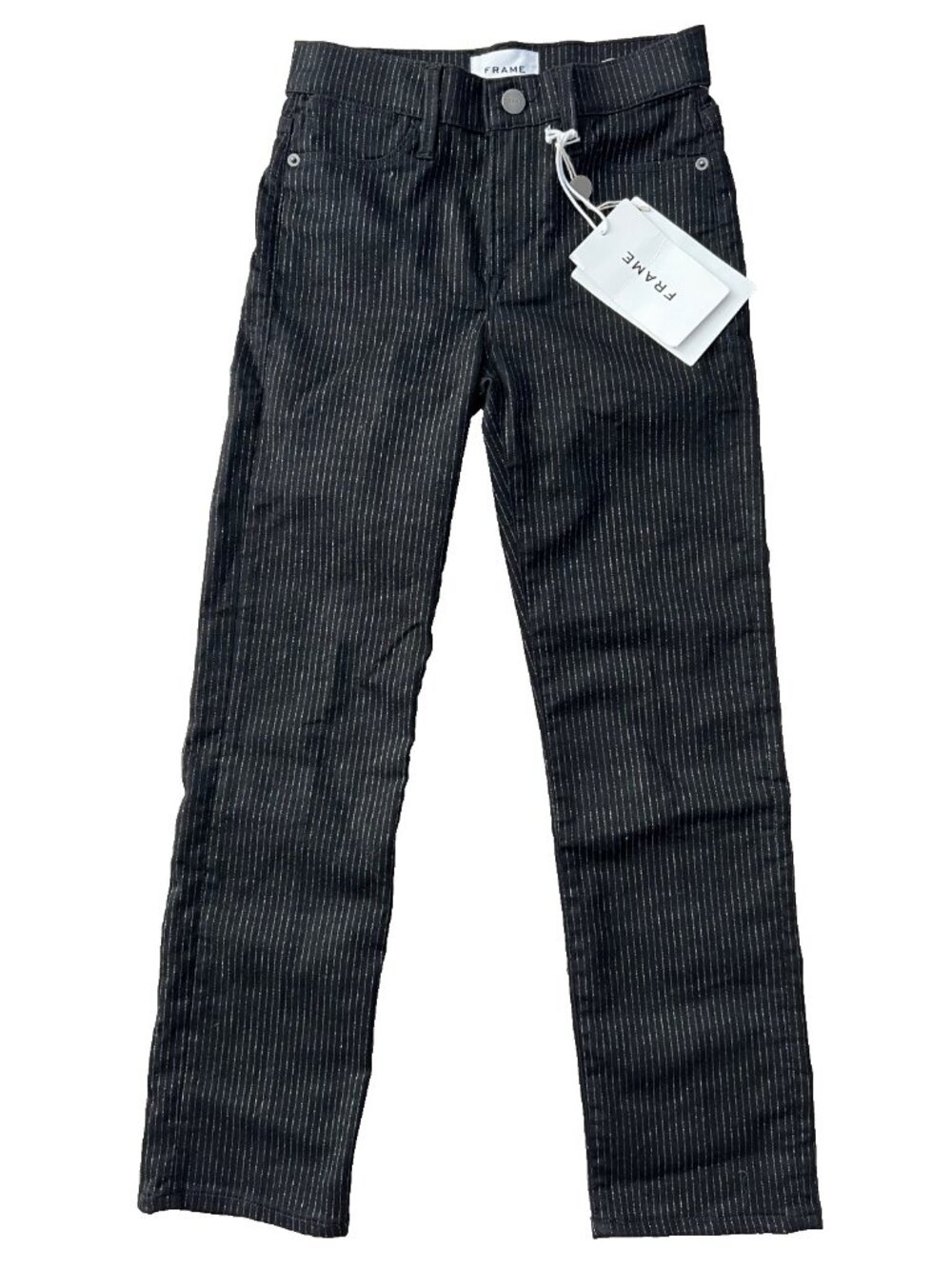 FRAME Crop Metallic Pinstripe High Waist Skinny Jeans in Hetfield ( 24 )